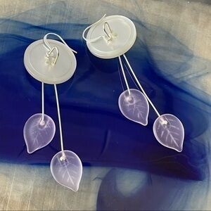 2/$29 Upcycled Button Faux Wind Chime Earring 3.25”Handmade Blush Pink
